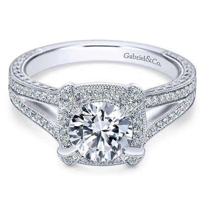 14K White Gold Diamond Halo 14K White Gold Engagement Ring ER7493W44Jj