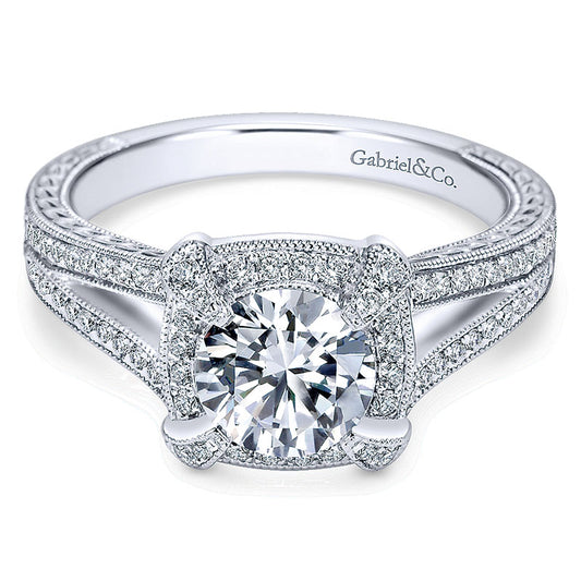 14K White Gold Diamond Halo 14K White Gold Engagement Ring ER7493W44Jj
