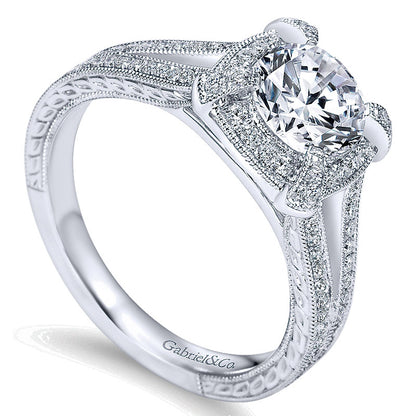 14K White Gold Diamond Halo 14K White Gold Engagement Ring ER7493W44Jj