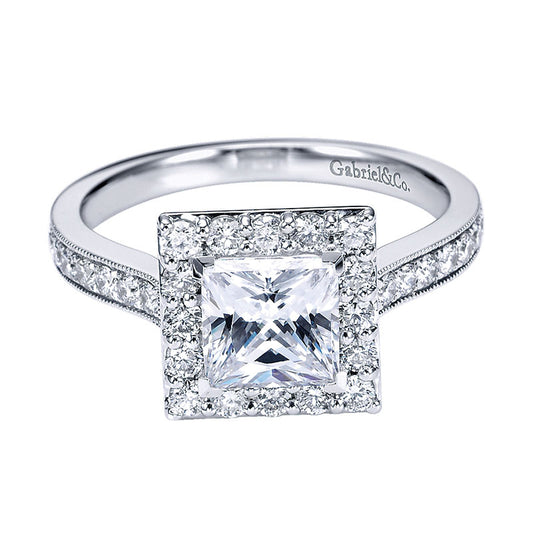 Engagement Ring 14k White Gold Diamond Halo