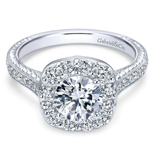 14K White Gold Diamond Halo 14K White Gold Engagement Ring ER7505W44Jj