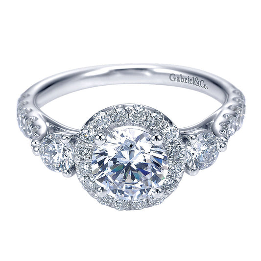 Engagement Ring 14k White Gold Diamond Halo