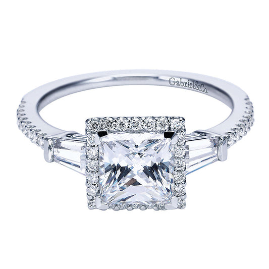 Engagement Ring 14k White Gold Diamond Halo