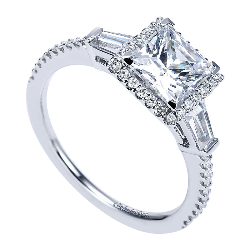 Engagement Ring 14k White Gold Diamond Halo