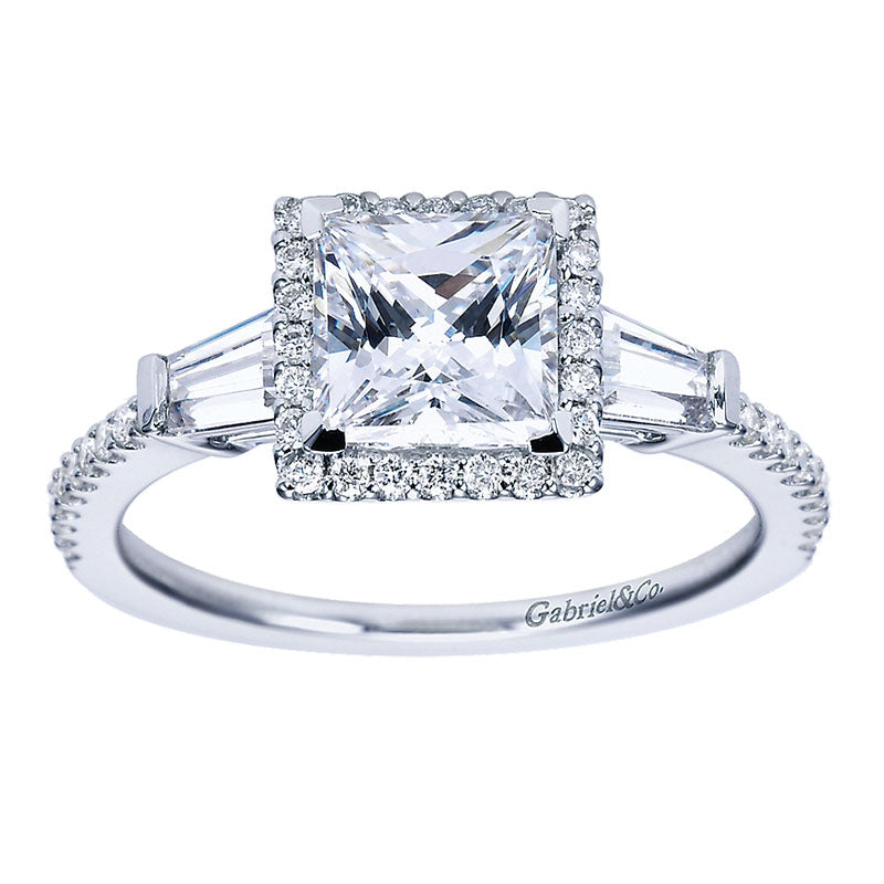 Engagement Ring 14k White Gold Diamond Halo