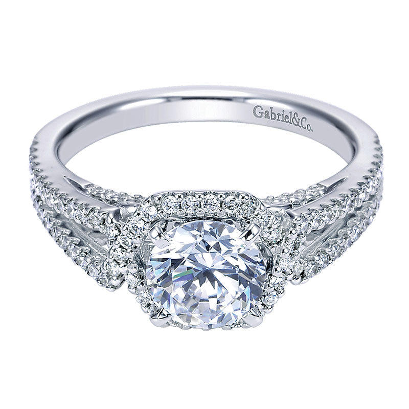 Engagement Ring 14k White Gold Diamond Halo