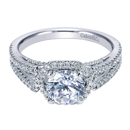 Engagement Ring 14k White Gold Diamond Halo