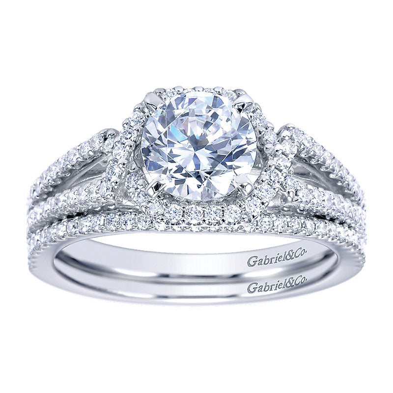 Engagement Ring 14k White Gold Diamond Halo
