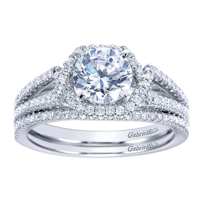 Engagement Ring 14k White Gold Diamond Halo
