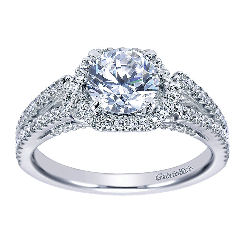 Engagement Ring 14k White Gold Diamond Halo