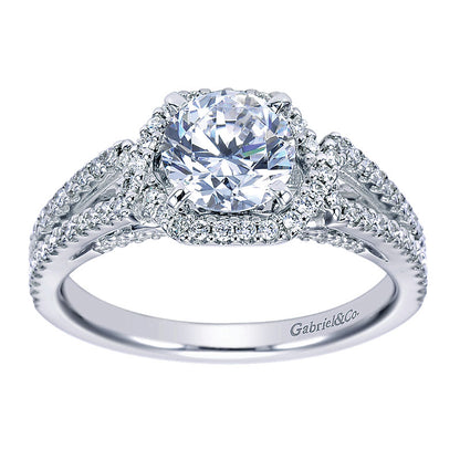Engagement Ring 14k White Gold Diamond Halo