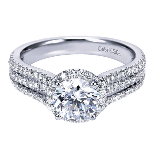 Engagement Ring 14k White Gold Diamond Halo