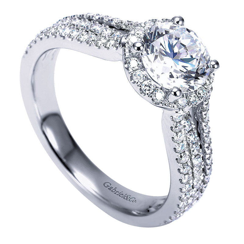 Engagement Ring 14k White Gold Diamond Halo