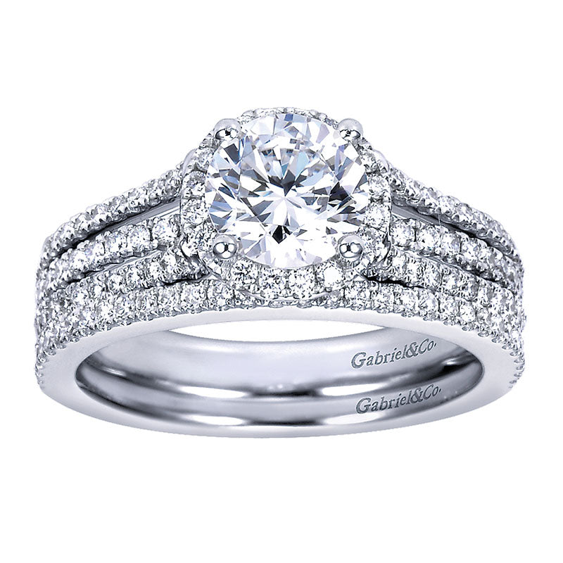 Engagement Ring 14k White Gold Diamond Halo