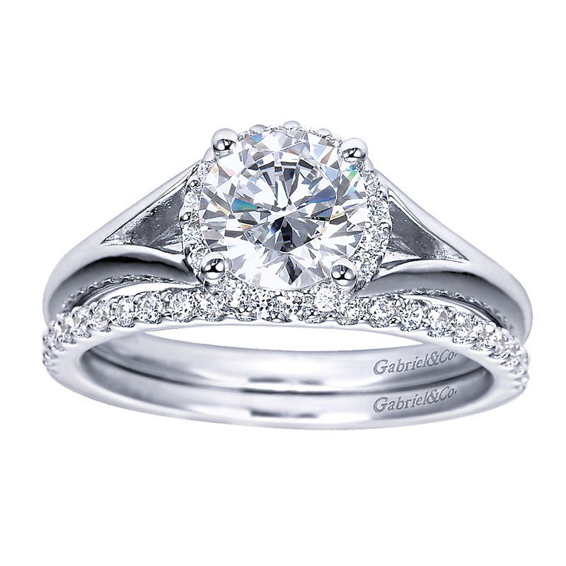 Engagement Ring 14k White Gold Diamond Halo