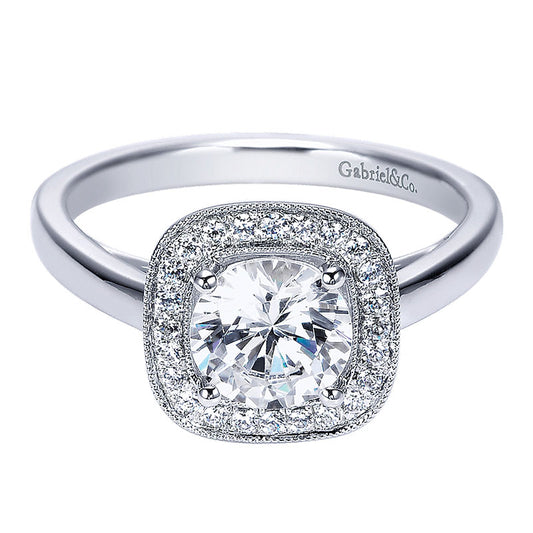 Engagement Ring 14k White Gold Diamond Halo