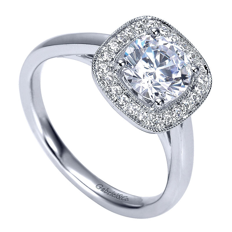 Engagement Ring 14k White Gold Diamond Halo