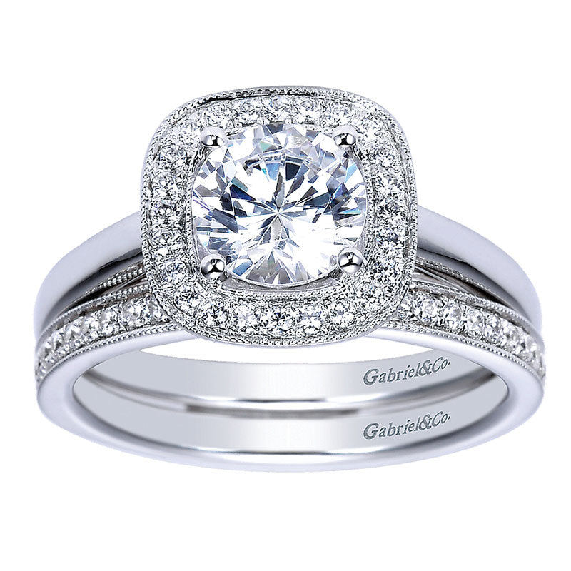 Engagement Ring 14k White Gold Diamond Halo