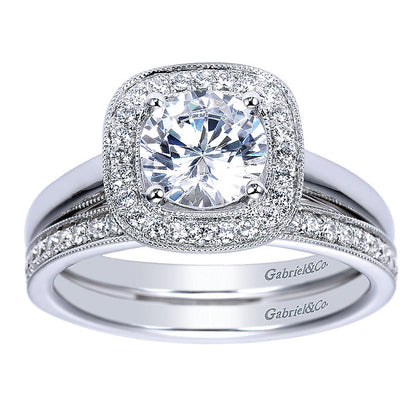 Engagement Ring 14k White Gold Diamond Halo