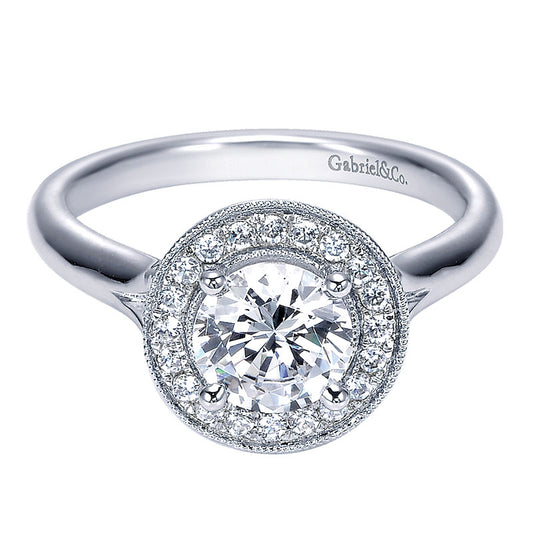 Engagement Ring 14k White Gold Diamond Halo