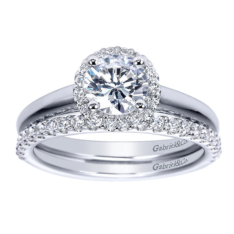 Engagement Ring 14k White Gold Diamond Halo