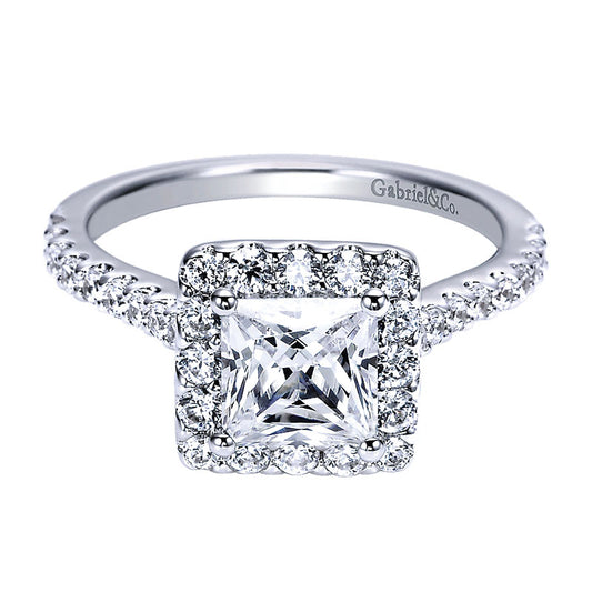 Engagement Ring 14k White Gold Diamond Halo