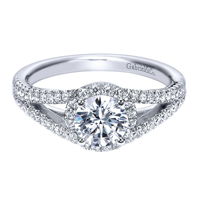 Engagement Ring 14k White Gold Diamond Halo
