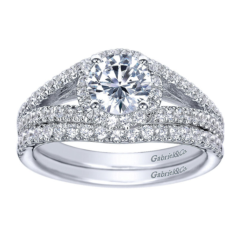 Engagement Ring 14k White Gold Diamond Halo