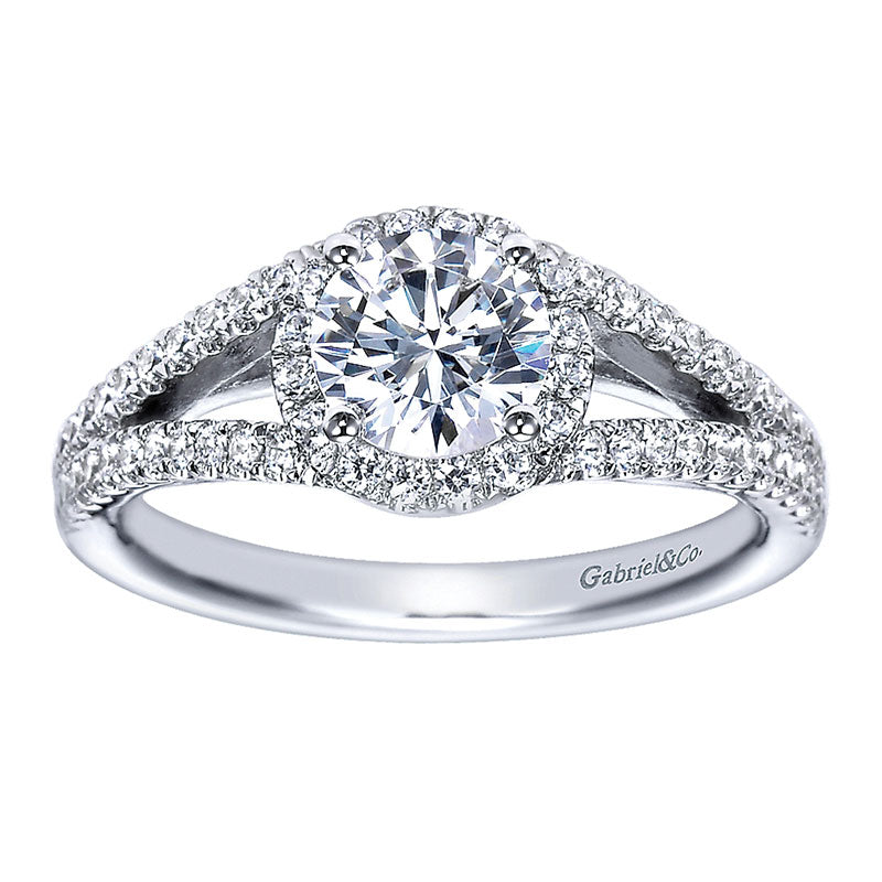 Engagement Ring 14k White Gold Diamond Halo