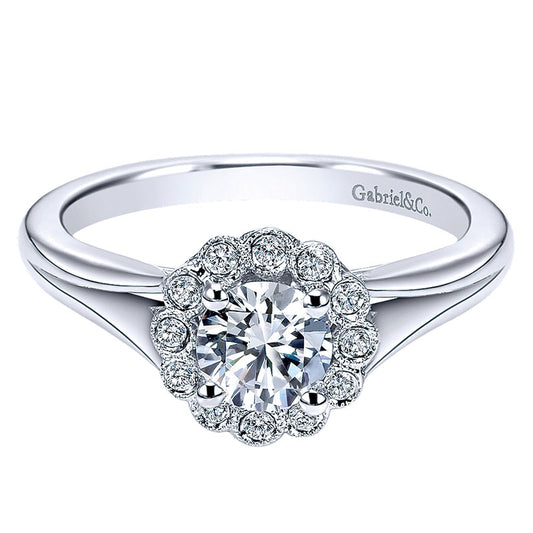 Engagement Ring 14k White Gold Diamond Halo