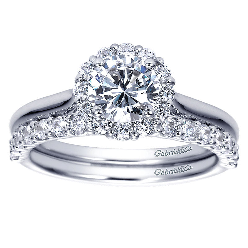 Engagement Ring 14k White Gold Diamond Halo