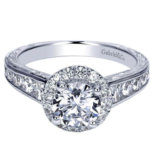 Engagement Ring 14k White Gold Diamond Halo