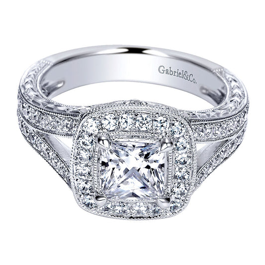 Engagement Ring 14k White Gold Diamond Halo