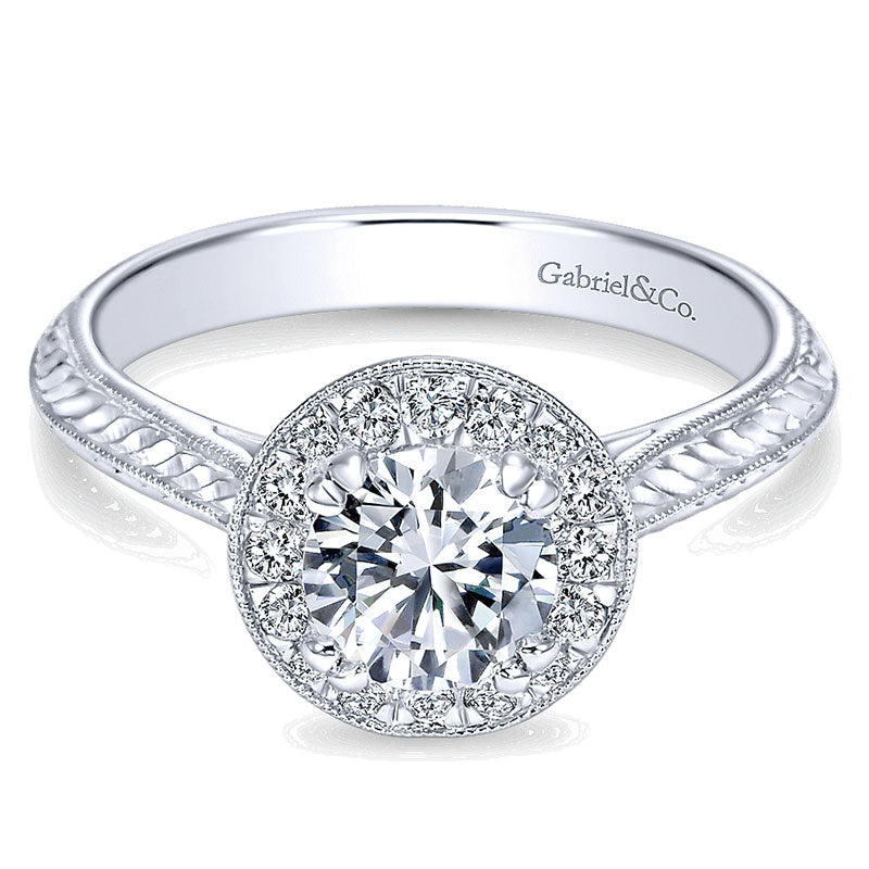 14K White Gold Diamond Halo 14K White Gold Engagement Ring ER8709W44Jj