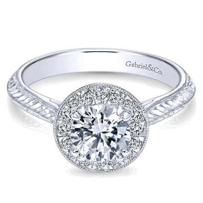 14K White Gold Diamond Halo 14K White Gold Engagement Ring ER8709W44Jj
