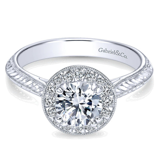 14K White Gold Diamond Halo 14K White Gold Engagement Ring ER8709W44Jj