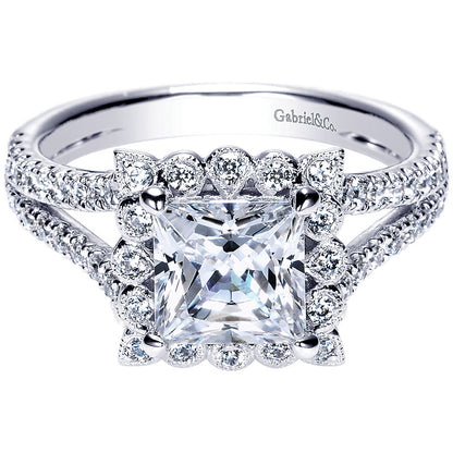 Engagement Ring 14k White Gold Diamond Halo