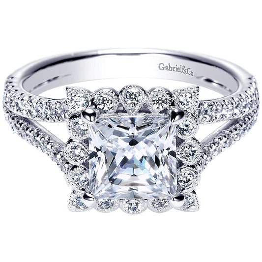 Engagement Ring 14k White Gold Diamond Halo