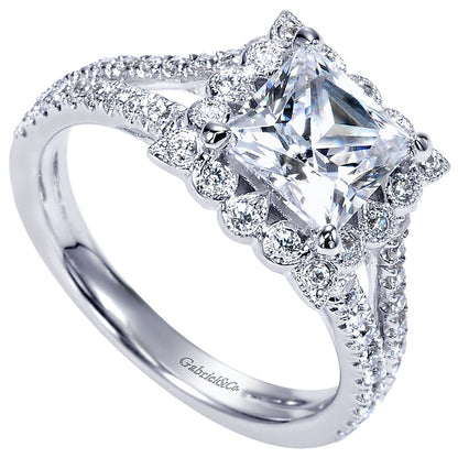 Engagement Ring 14k White Gold Diamond Halo
