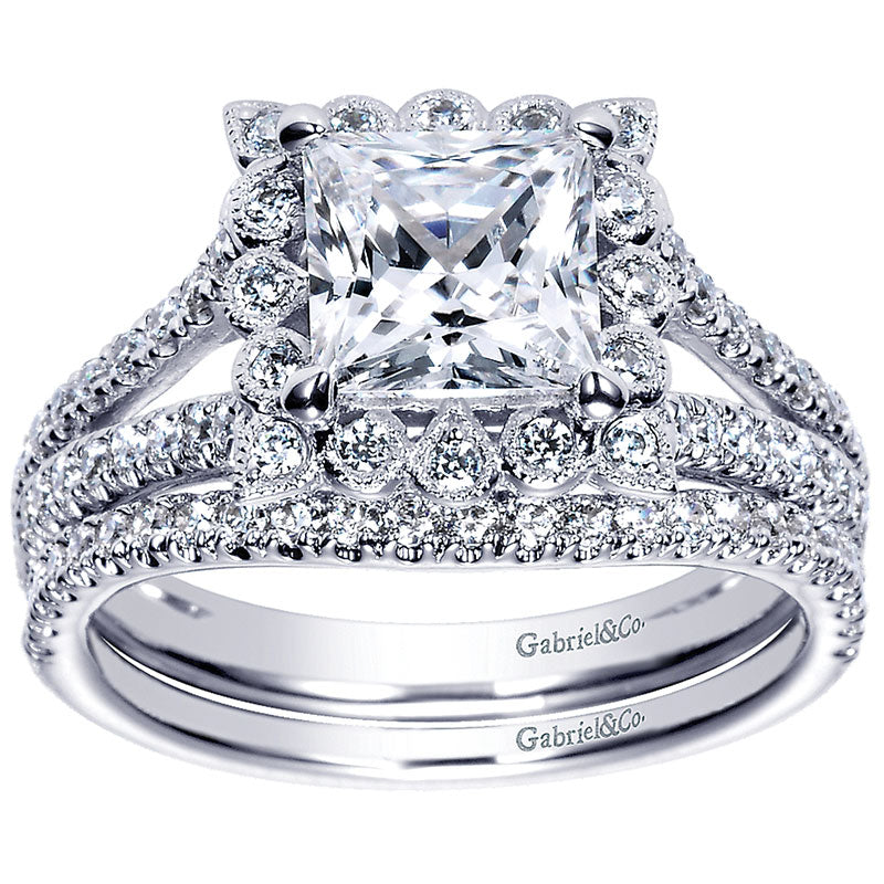 Engagement Ring 14k White Gold Diamond Halo