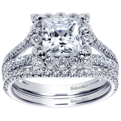Engagement Ring 14k White Gold Diamond Halo