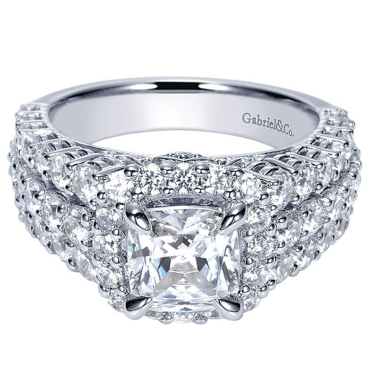 Engagement Ring 14k White Gold Diamond Halo