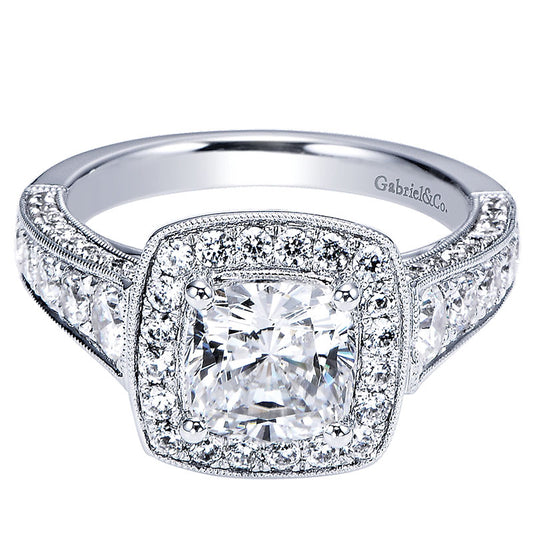 Engagement Ring 14k White Gold Diamond Halo