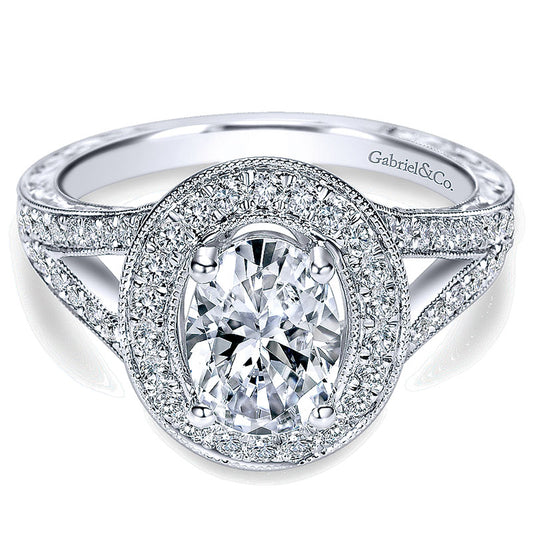 14K White Gold Diamond Halo 14K White Gold Engagement Ring ER8806W44Jj