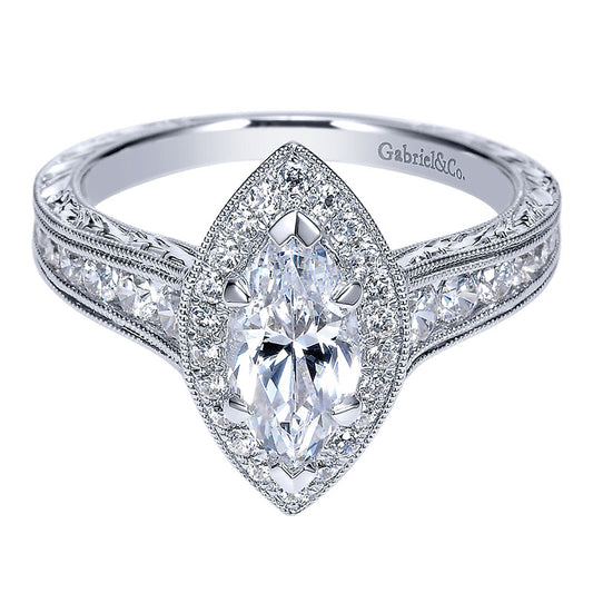 14K White Gold Diamond Halo 14K White Gold Engagement Ring ER8812W44Jj