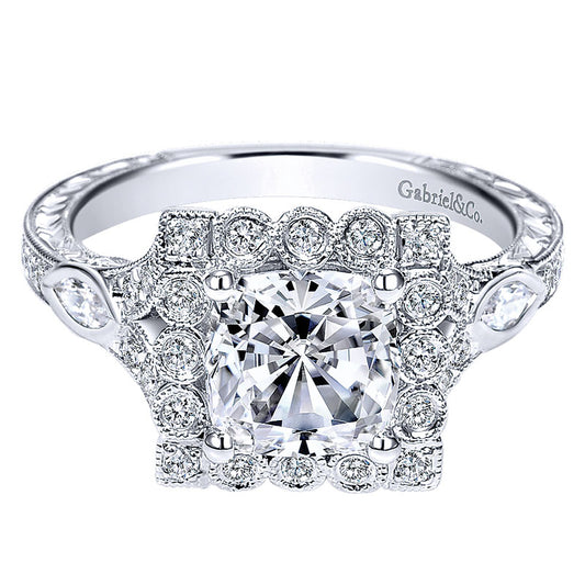 Engagement Ring 14k White Gold Diamond Halo
