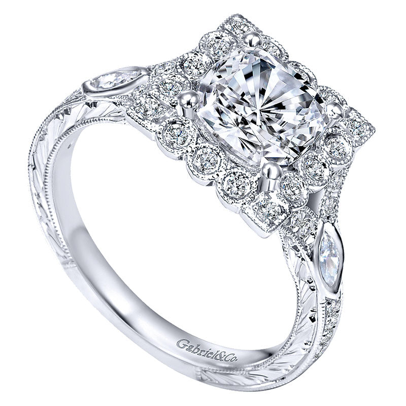 Engagement Ring 14k White Gold Diamond Halo