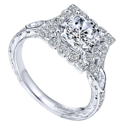 Engagement Ring 14k White Gold Diamond Halo