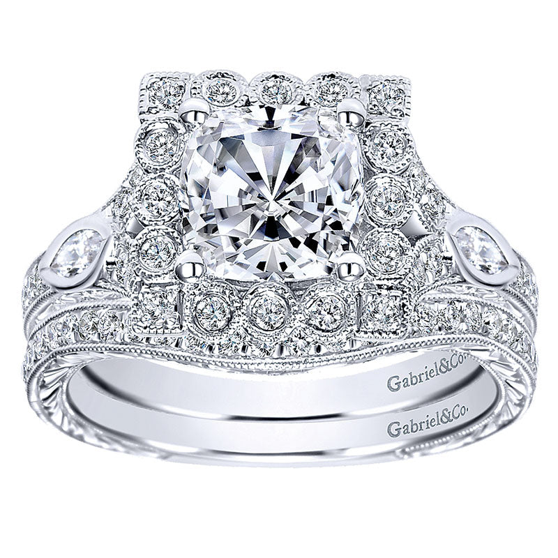Engagement Ring 14k White Gold Diamond Halo