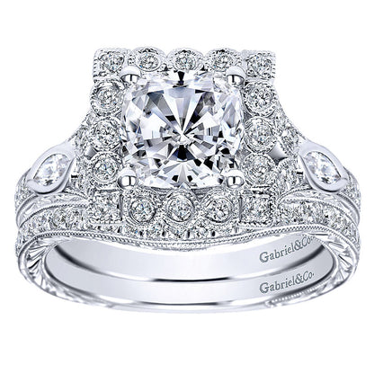 Engagement Ring 14k White Gold Diamond Halo